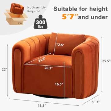 ANJ Swivel Barrel Chair,Velvet Accent Chairs for Living Room,Modern Channel Comfy Armchair,Completel...