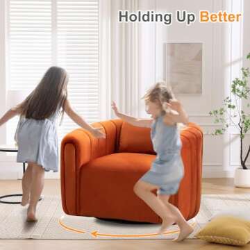 ANJ Swivel Barrel Chair,Velvet Accent Chairs for Living Room,Modern Channel Comfy Armchair,Completely Assembled(Orange)