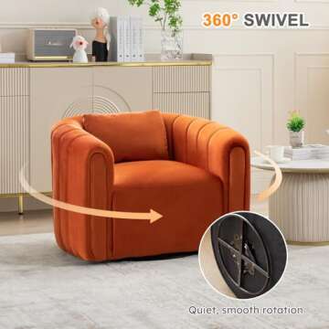 ANJ Swivel Barrel Chair,Velvet Accent Chairs for Living Room,Modern Channel Comfy Armchair,Completely Assembled(Orange)