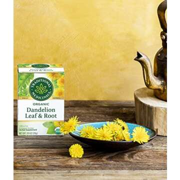 Traditional Medicinals Organic Dandelion Leaf & Root Herbal Tea, Supports Kidney Function & Healthy Digestion, (Pack of 3) - 48 Tea Bags Total