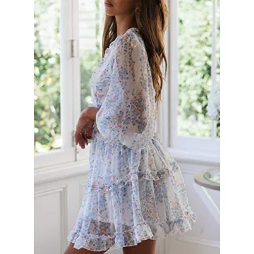 Eytino Women Long Sleeve V Neck Backless Mini Dress XL White