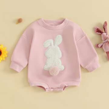 KOSUSANILL Newborn Baby Girl Easter Outfit Infant Boys Long Sleeve Bunny Romper Sweatshirt Bubble Bo...