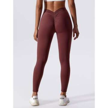 ABOCIW Workout Leggings for Women V Back Scrunch Butt High Waisted Gym Leggings Tummy Control Butt Lifting Athletic Yoga Pants Burgendy Small