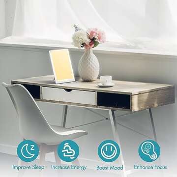 AYAFATO Light Therapy Lamp, 16000 Lux Simulated Sunlight, UV-Free LED Lamp with 3 Color Temperature ...