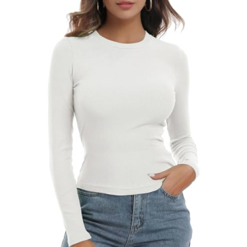 Buauty Women's Basic Long Sleeve Trendy Crewneck Ribbed Tunic Top - Chic Casual Style