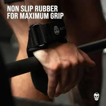 Gymreapers Weight Lifting Grips (Pair) for Heavy Powerlifting, Deadlifts, Rows, Pull Ups, with Neoprene Padded Wrist Wraps Support and Strong Rubber Gloves or Straps for Bodybuilding (Black, Large)