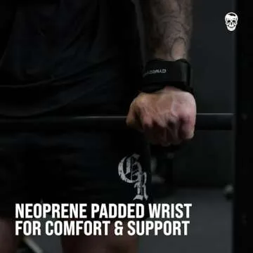 Gymreapers Weight Lifting Grips (Pair) for Heavy Powerlifting, Deadlifts, Rows, Pull Ups, with Neoprene Padded Wrist Wraps Support and Strong Rubber Gloves or Straps for Bodybuilding (Black, Large)