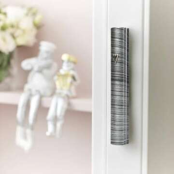 Black Aluminum Silver-Tone Grey Stripes Classic Mezuzah Case, 5"