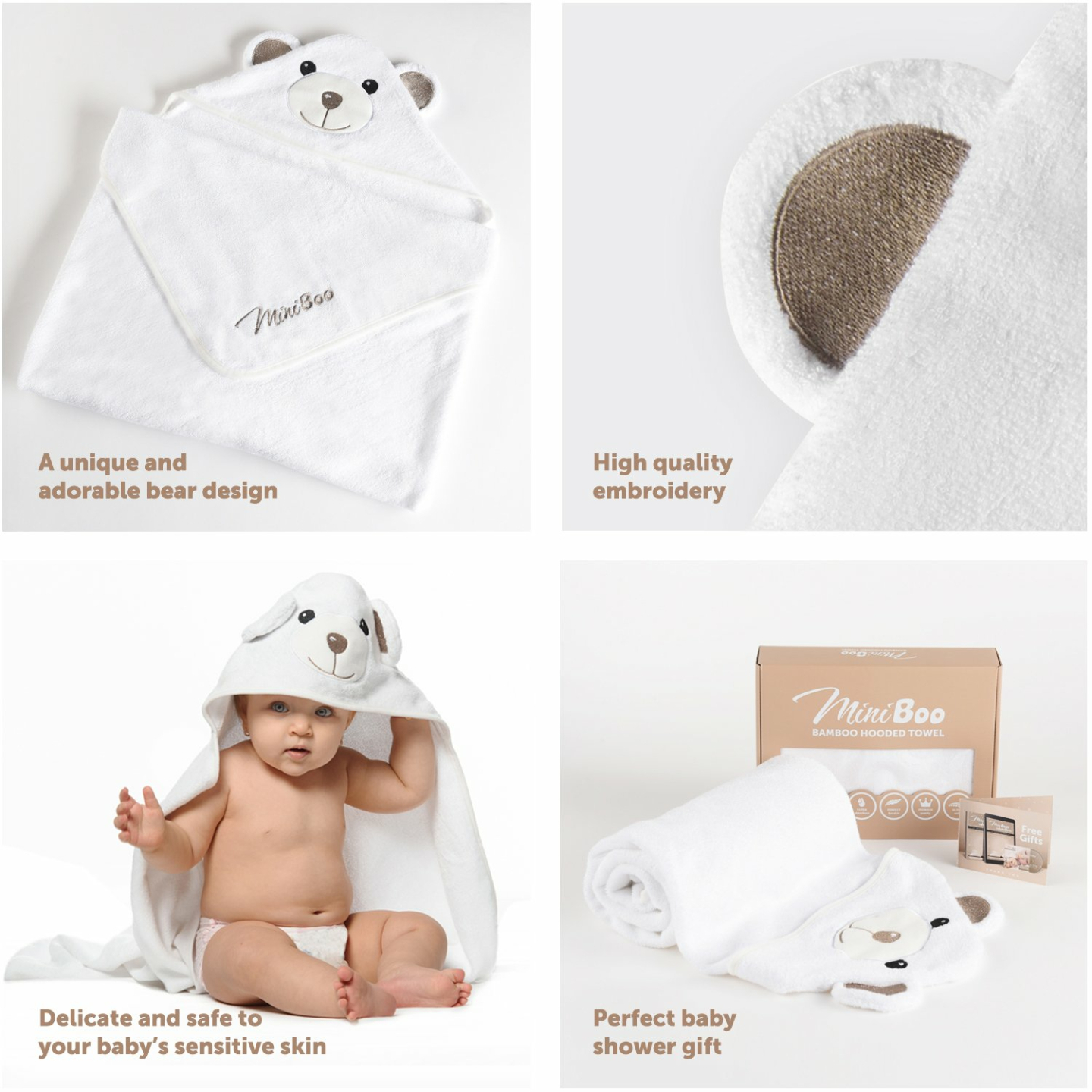 Organic Bamboo Baby Hooded Towels - Soft & Hypoallergenic