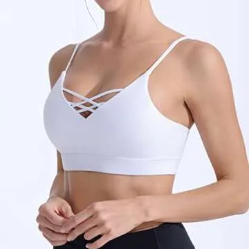FITTIN Padded Strappy Sports Bra for Women - Sexy Longline Wirefree Sports Bras Workout Yoga Bra Athletic Gym Crop Tops White Medium