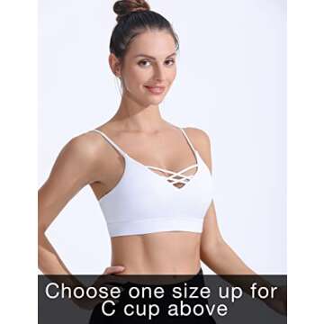 FITTIN Padded Strappy Sports Bra for Women - Sexy Longline Wirefree Sports Bras Workout Yoga Bra Athletic Gym Crop Tops White Medium