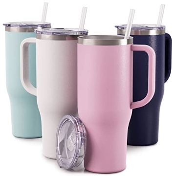 Elegant Maars Charger 40oz Insulated Travel Mug Tumbler with Handle in Blush Rose