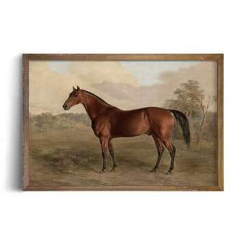 Rustic Farmhouse Wall Art Decor - Unframed Rolled Canvas 24x36 Large - Boho Landscape Pictures - French Country Kitchen Print Poster - Neutral Aesthetic Vintage - Horse Equine Pony Equestrian Painting