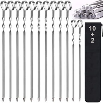 17" Premium Stainless Steel Kabob Skewers – 12 Pack with Bonus 14" Skewers, Ideal for Grilling Mea...