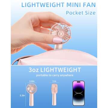 Handheld Fan, Portable Mini Fan 3 Speeds, 1800mAh Small Hand Fan Battery Operated, Personal Makeup Eyelash Fan USB Rechargeable, Gifts for Stylish Girls Women Kids
