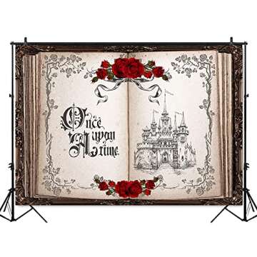 Mocsicka Once Upon a Time Backdrop Princess Castle Wedding Party Background Fairytale Book Red Roses...