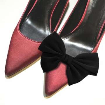 Tsangbaby 2 Pcs Black Satin Bow Shoe Clips Removable Shoe Clips Elegant Wedding Party Shoe Buckle Bag Clothing Hair Accessories for Women Girls