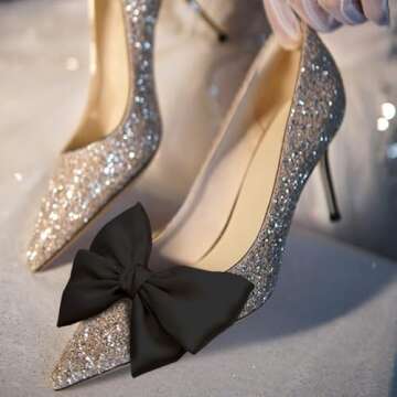 Tsangbaby 2 Pcs Black Satin Bow Shoe Clips Removable Shoe Clips Elegant Wedding Party Shoe Buckle Bag Clothing Hair Accessories for Women Girls