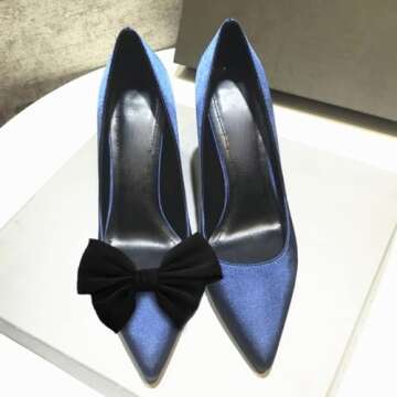 Tsangbaby 2 Pcs Black Satin Bow Shoe Clips Removable Shoe Clips Elegant Wedding Party Shoe Buckle Bag Clothing Hair Accessories for Women Girls