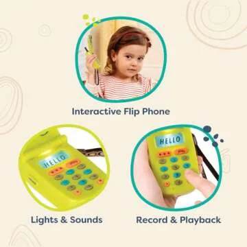 B. toys – Hellophone- Lime- Pretend Play Toy Cell Phone – Kids Play Phone with Light Sounds & Songs – Toddler Toy Phone with Message Recorder- 10 months +