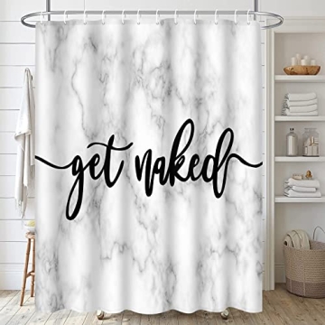 ArtSocket Get Naked Bathroom Set with Shower Curtain and Rugs Accessories,Marble Gold White Geometric Stone Shower Curtain Set, Grey Shower Curtain for Bathroom Decor 4 Pcs