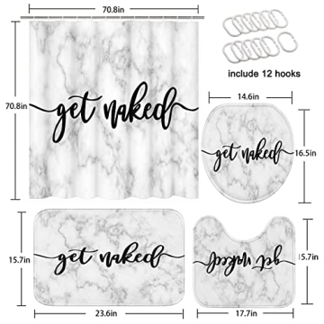 ArtSocket Get Naked Bathroom Set with Shower Curtain and Rugs Accessories,Marble Gold White Geometric Stone Shower Curtain Set, Grey Shower Curtain for Bathroom Decor 4 Pcs