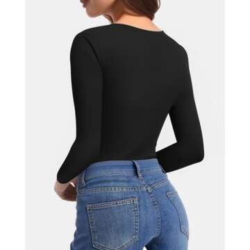 CLOZOZ Long Sleeve Shirts for Women Sexy V Neck Tops Fitted Tight T Shirts Basic Tee Black