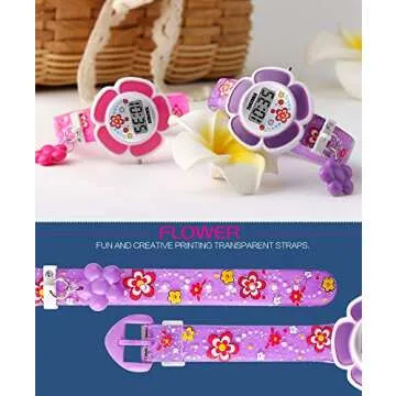 Kids Watch Girl Flower Shape Watch Novelty Cartoon Digital Watch 1144 (Purple)