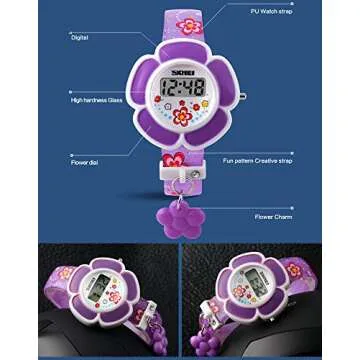 Kids Watch Girl Flower Shape Watch Novelty Cartoon Digital Watch 1144 (Purple)