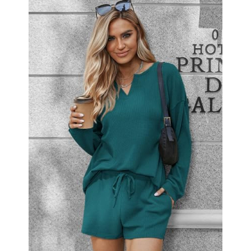 Ekouaer Women's Waffle Knit Pajama Set - Stylish Comfort