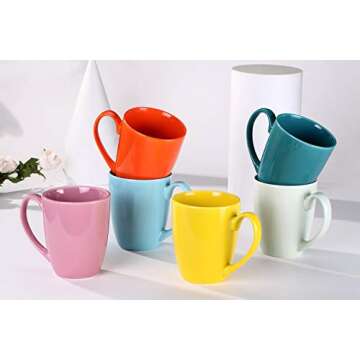 MIWARE 13 Ounce Porcelain Mugs, Set of 6, Tea and Coffee Mug Set, Multicolor (Multicolor, 13OZ)