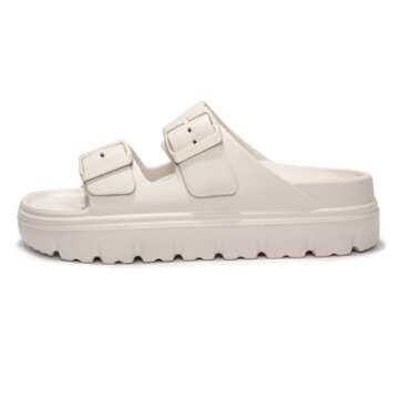 FUNKYMONKEY EVA Slides for Women Thick-sole Adjustable Double Buckle Waterproof Platform Sandals (7 ...