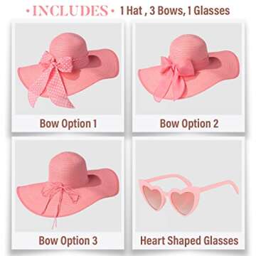 Funcredible Kentucky Derby Hat for Women - Pink Wide Brim Floppy Derby Hat - Large Straw Sun Hat wit...