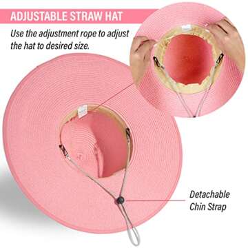 Funcredible Kentucky Derby Hat for Women - Pink Wide Brim Floppy Derby Hat - Large Straw Sun Hat with Elegant Ribbon, Perfect for Derby Day Outfits