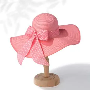 Funcredible Kentucky Derby Hat for Women - Pink Wide Brim Floppy Derby Hat - Large Straw Sun Hat with Elegant Ribbon, Perfect for Derby Day Outfits