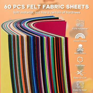 HTVRONT Felt Sheets for Crafts - 60pcs Felt Squares A4-8x12" Stiff Felt Sheets, Assorted Colors Craft Felt, 1mm Stiff Felt Fabric for Sewing, Patchwork, Decoration, Embroidering, Book, Felt Papers