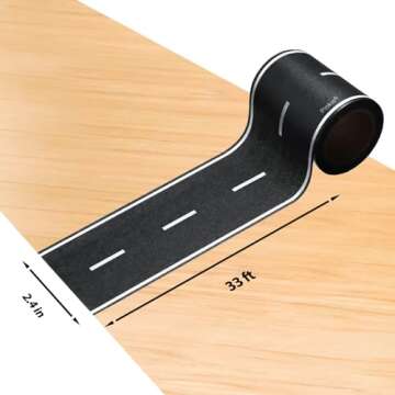 Piokio 33' x 2.4" Black Road Track Tape, Car Tracks are Great for Kids Birthday Party, Racing Party ...