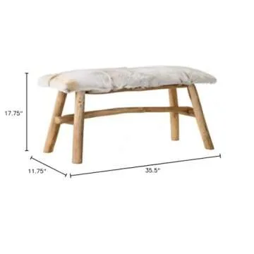 Elegant Bloomingville Wood Bench with Goat Fur Top
