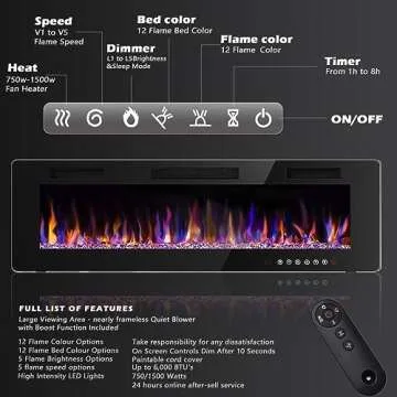 BOSSIN 72 inch Ultra-Thin Silence Linear Electric Fireplace, Recessed Wall Mounted Fireplace, Fit for 2 x 4 and 2 x 6 Stud, 12 Adjustable Flame Color & Speed,Touch Screen Remote Control with 8h Timer