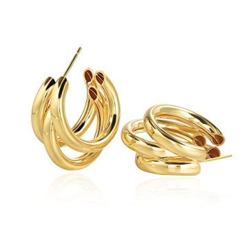 Trendy Gold Plated Triple Hoop Earrings for Women