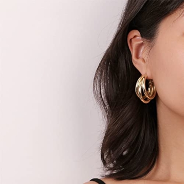 Trendy Gold Plated Triple Hoop Earrings for Women