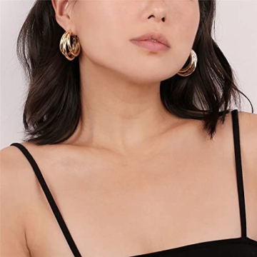 Trendy Gold Plated Triple Hoop Earrings for Women