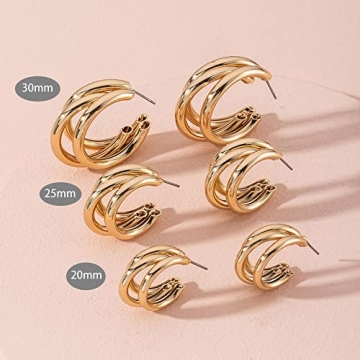 Trendy Gold Plated Triple Hoop Earrings for Women