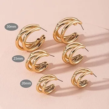 Trendy Gold Plated Triple Hoop Earrings for Women