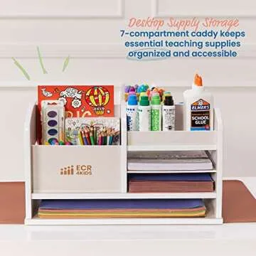 ECR4Kids Tabletop Supplies Storage Center, Teacher Caddy, White Wash