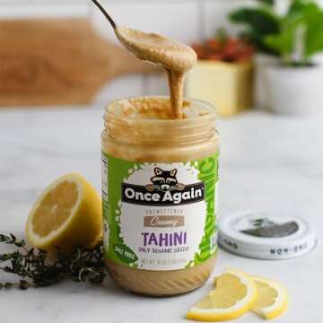 Once Again Organic Sesame Tahini, 16oz - Salt Free, Unsweetened - USDA Organic, Gluten Free, Vegan, Kosher, Peanut Free - Glass Jar