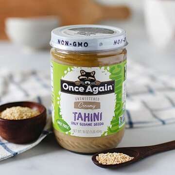 Once Again Organic Sesame Tahini, 16oz - Salt Free, Unsweetened - USDA Organic, Gluten Free, Vegan, Kosher, Peanut Free - Glass Jar