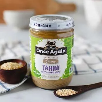 Once Again Organic Sesame Tahini, 16oz - Salt Free, Unsweetened - USDA Organic, Gluten Free, Vegan, Kosher, Peanut Free - Glass Jar
