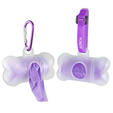 POQOD Dog Poop Bags - Leak-Proof Dog Waste Bags, Clean up Pet Poo Bag Refills 9 Rolls /135 Count, (Purple) Includes Free Bone Dispenser and D-Ring Carabiners Clip