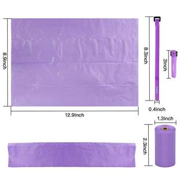 POQOD Dog Poop Bags - Leak-Proof Dog Waste Bags, Clean up Pet Poo Bag Refills 9 Rolls /135 Count, (Purple) Includes Free Bone Dispenser and D-Ring Carabiners Clip